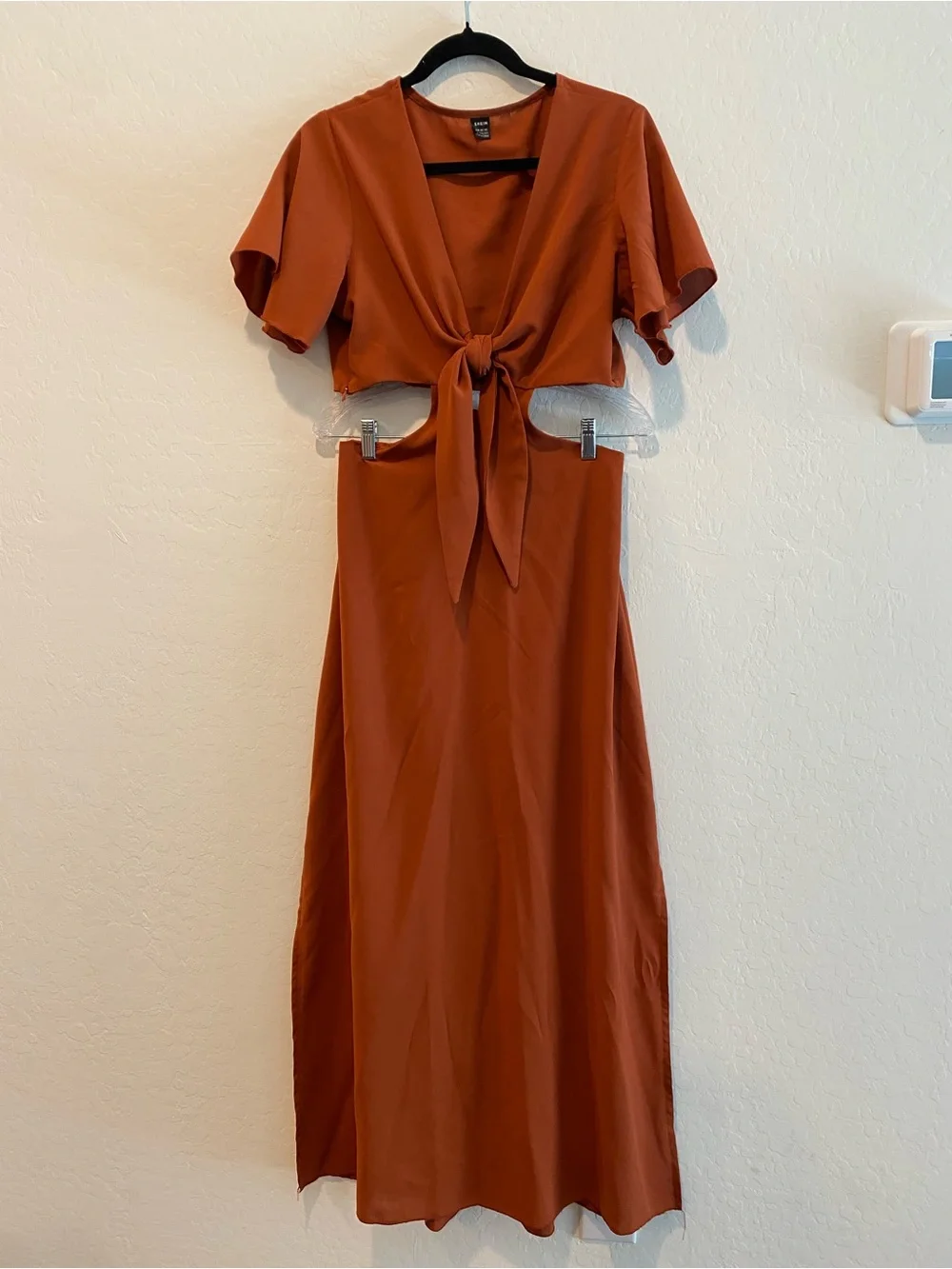 SHEIN Tie-Front Rust Midi Dress - Picture 2 of 10